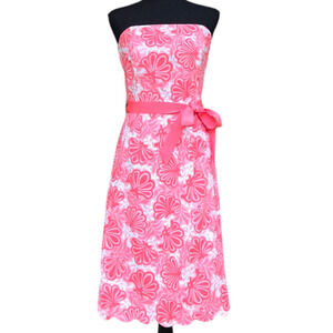 Lilly Pulitzer Vintage Strapless Scalloped Hem Dress with Ribbon Sash Size 10